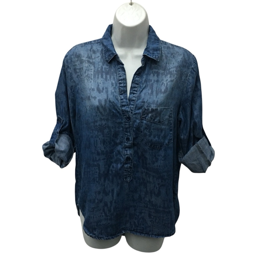 Cloth & Stone Blue Tencel Roll Tab 3/4 Button Pullover Shirt - Women’s XS - Picture 8 of 14